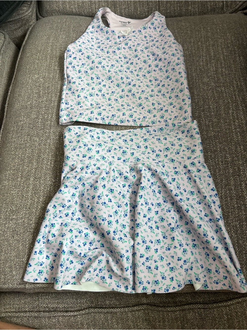 Old Navy White Floral Two-Piece Skirt Set with Blue & Green Print